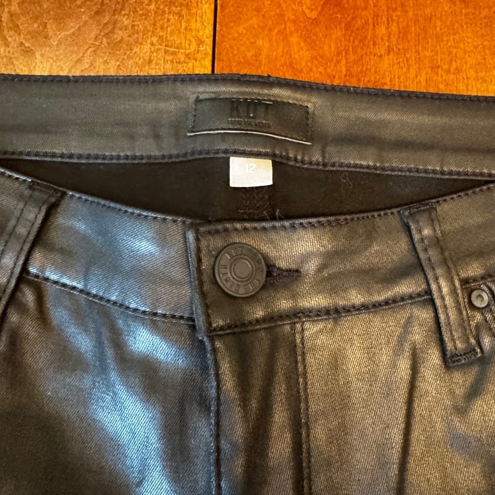 KUT from the Kloth Pants Womens 12 Black Coated Skinny KP2100MA1N Faux Leather - Picture 3 of 11